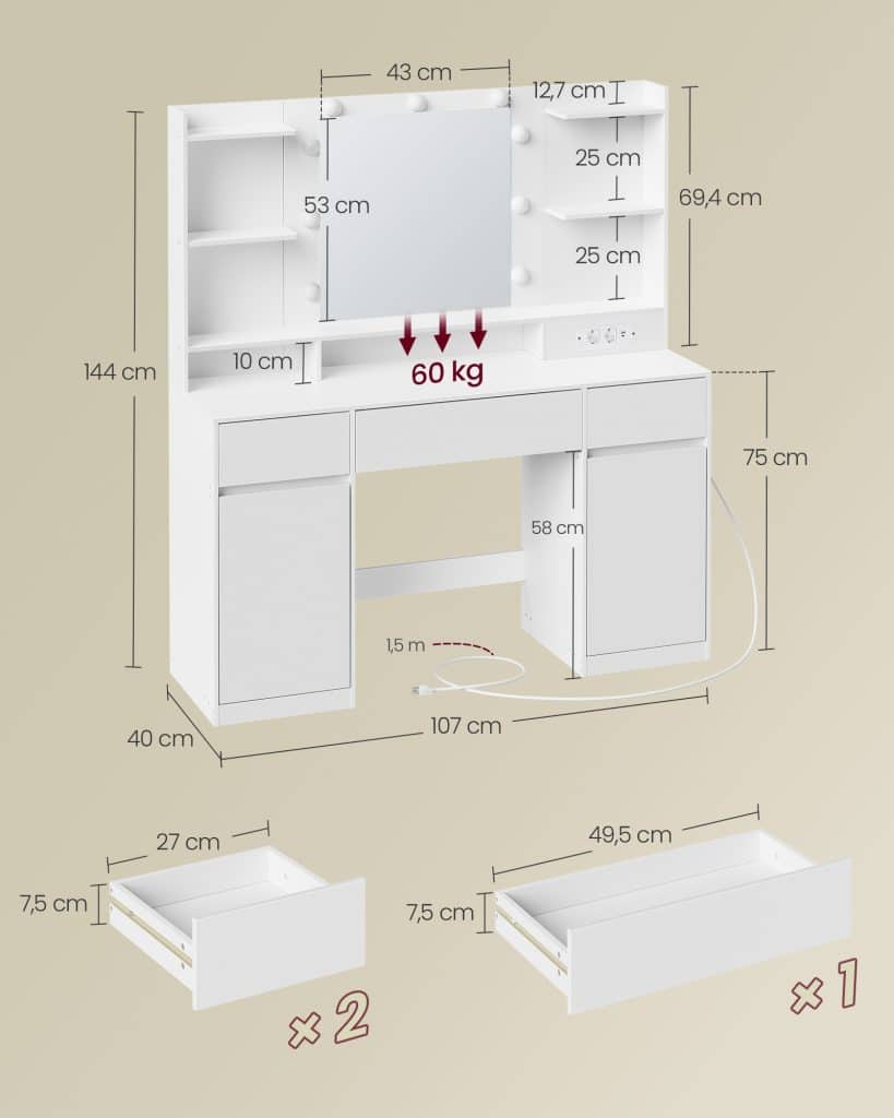 Toaletni Sto sa Ogledalom i Utičnicom 5