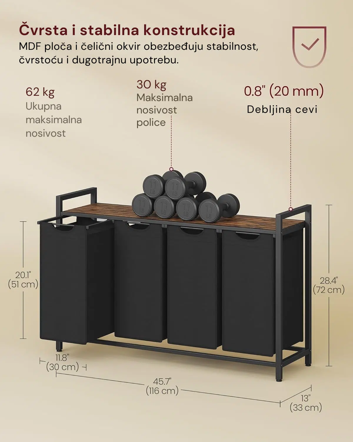 Korpa za veš sa 4 pregrade - Slika 3