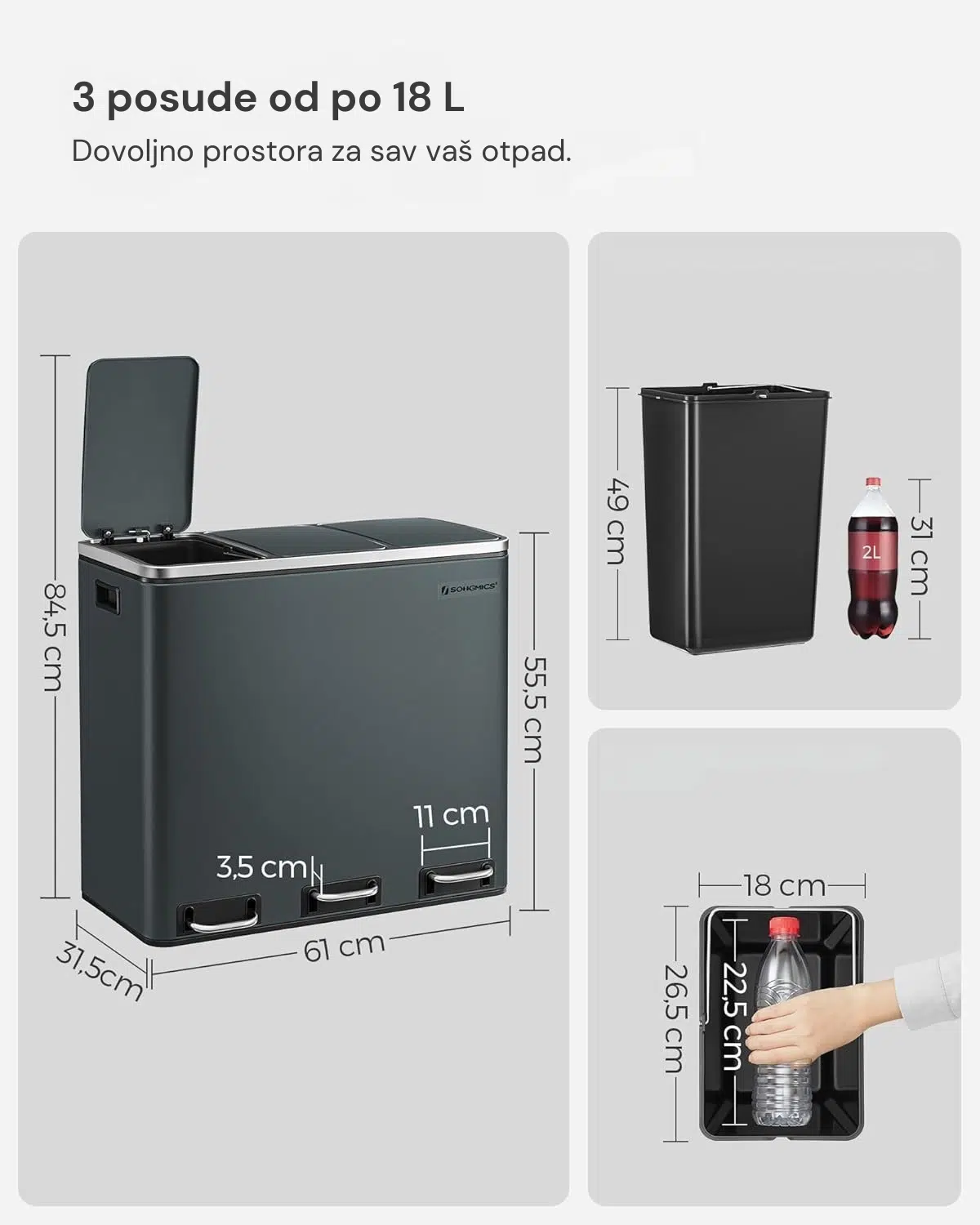 Kuhinjska kanta sa tri pregrade - Slika 3
