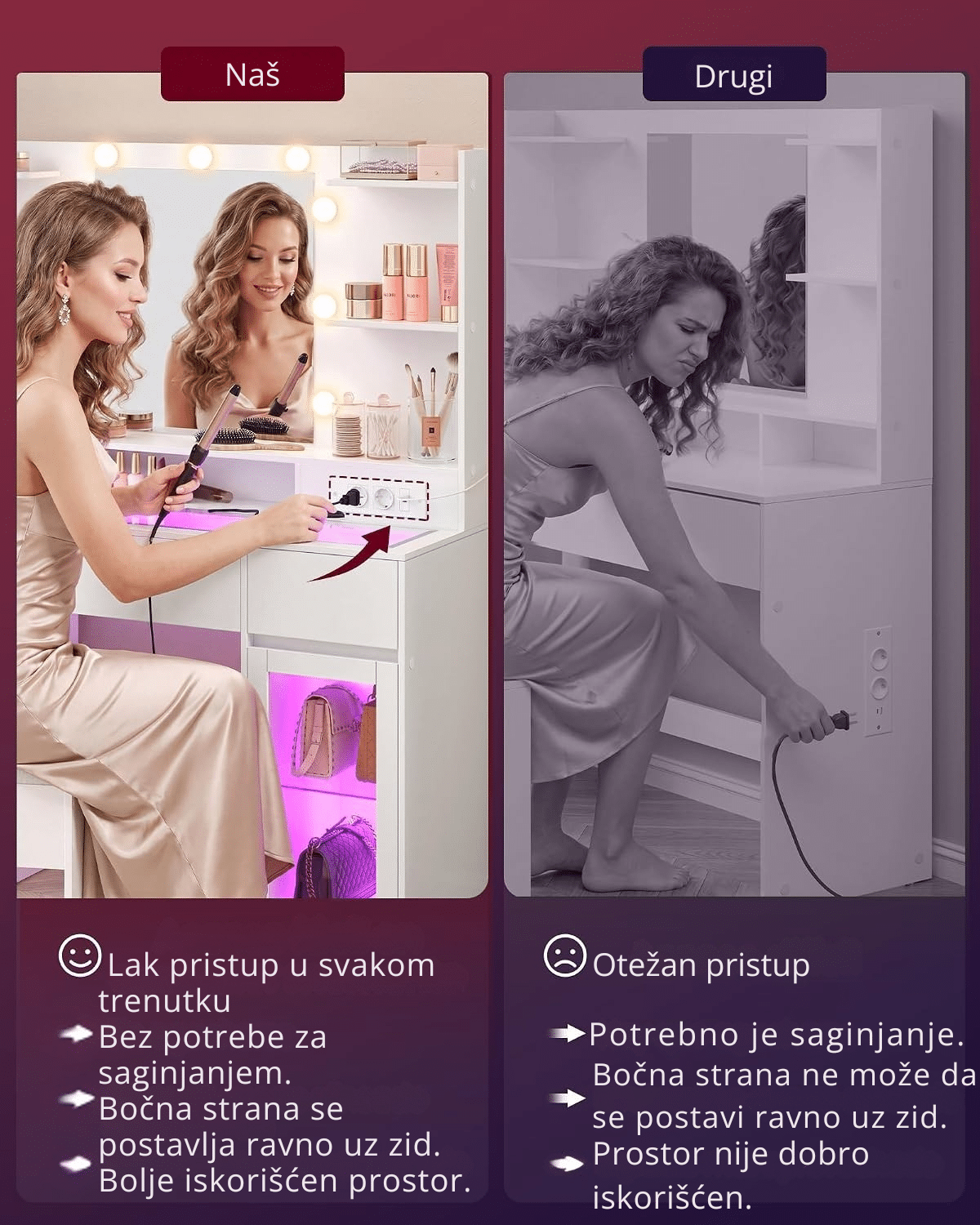 Sto za šminkanje sa ogledalom i RGB osvetljenjem - Slika 8