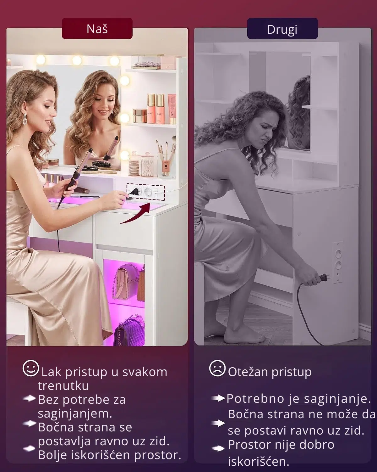Sto za šminkanje sa ogledalom i RGB osvetljenjem - Slika 8
