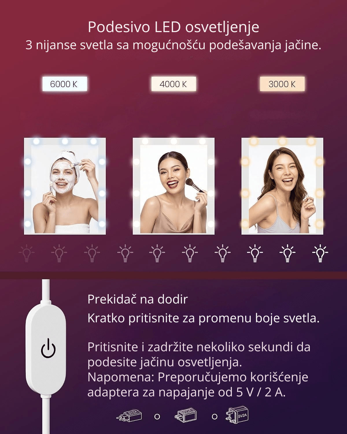 Sto za šminkanje sa ogledalom i RGB osvetljenjem - Slika 4