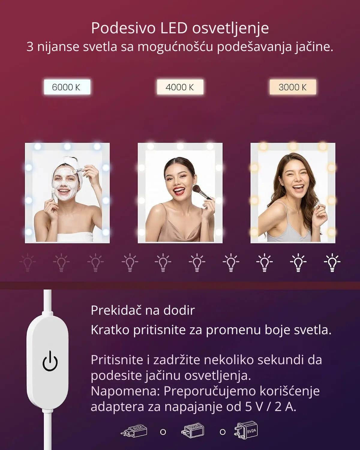 Sto za šminkanje sa ogledalom i RGB osvetljenjem - Slika 4