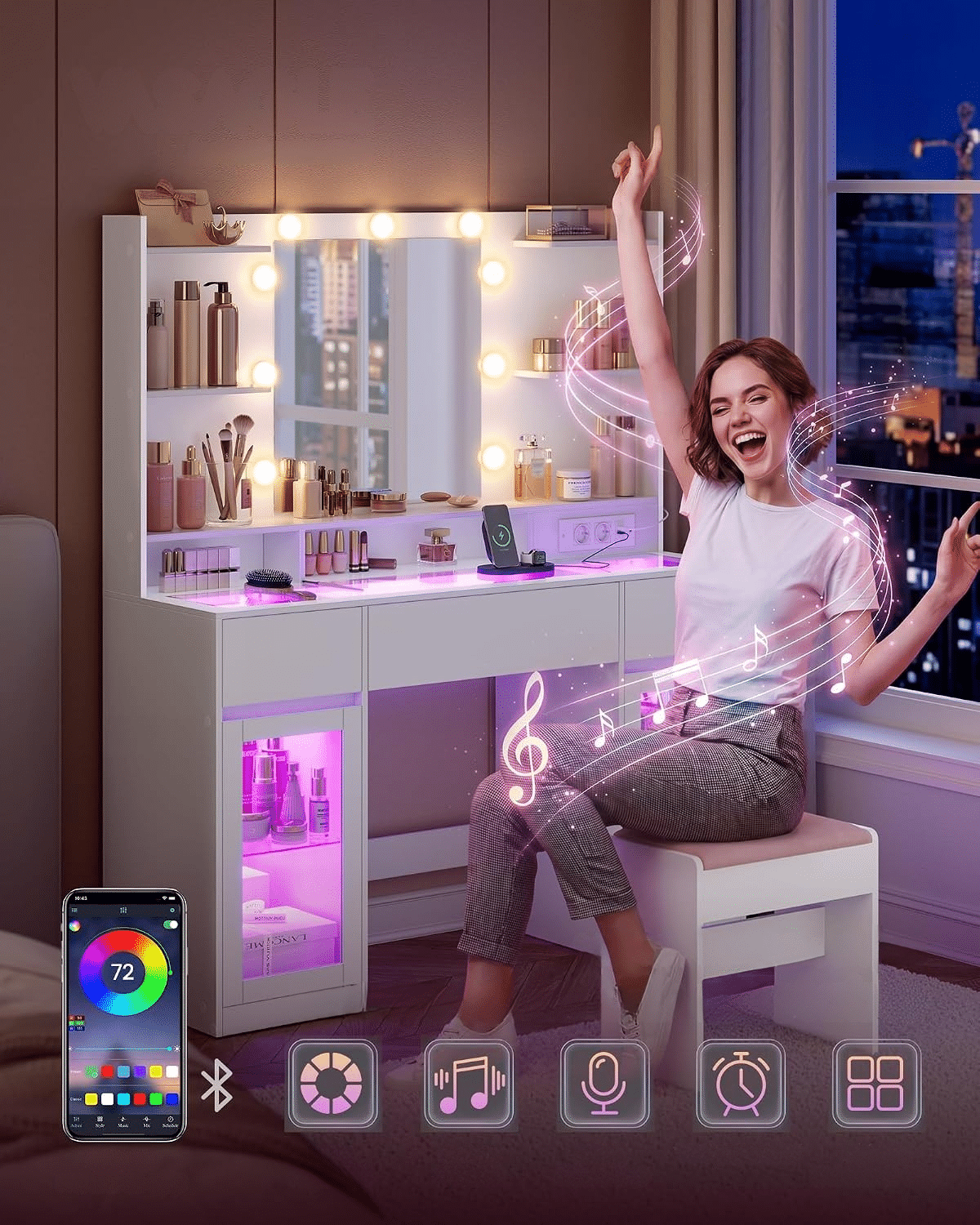 Sto za šminkanje sa ogledalom i RGB osvetljenjem