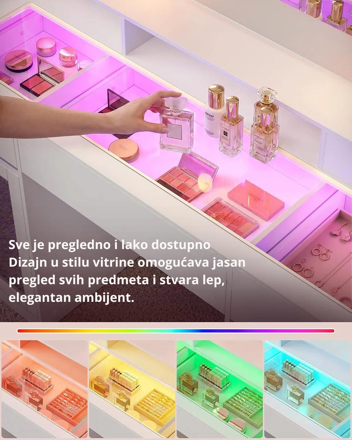 Sto za šminkanje sa ogledalom i RGB osvetljenjem - Slika 7