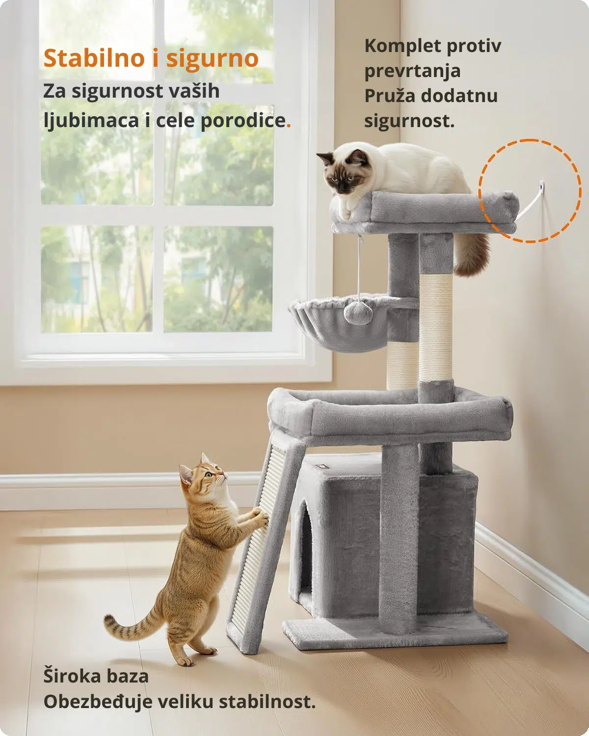 Grebalica za mačke sa 2 ležaja i kućicom - Slika 2