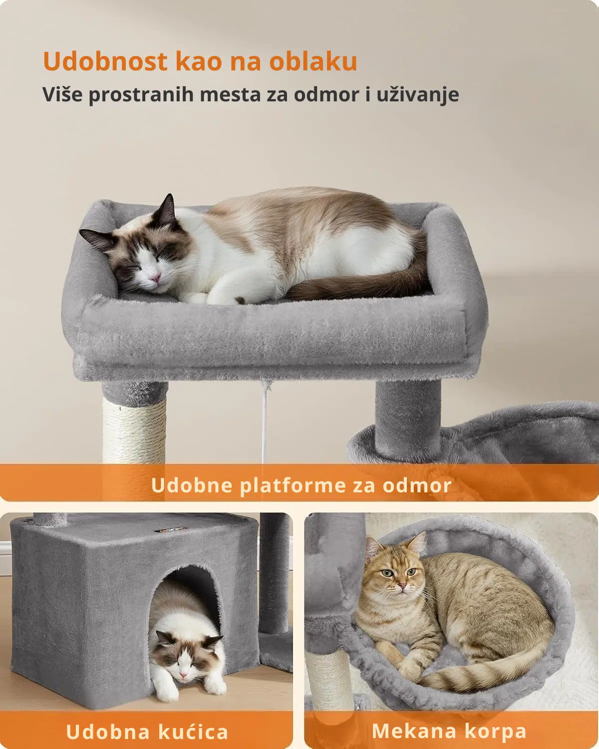 Grebalica za mačke sa 2 ležaja i kućicom - Slika 4