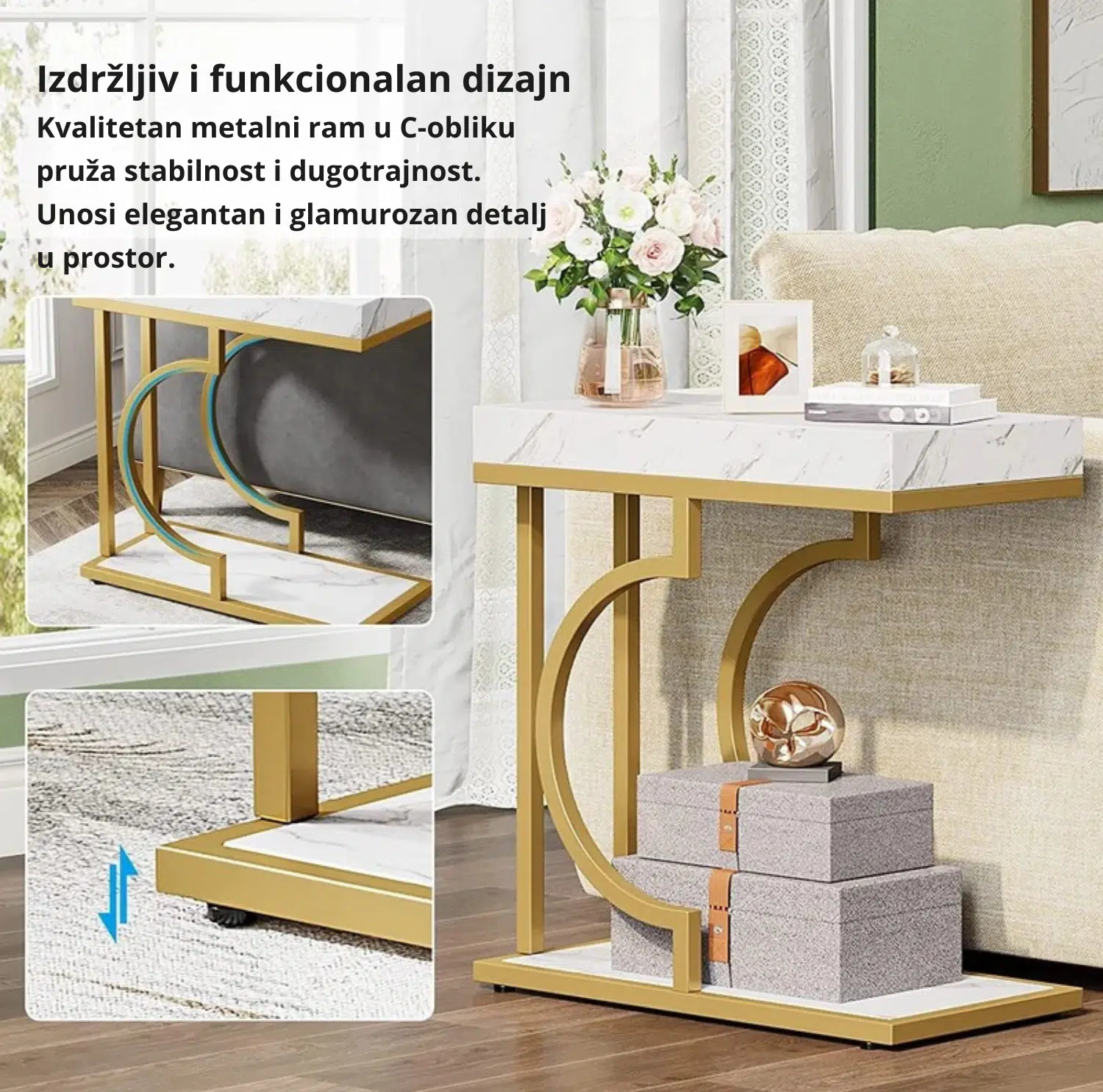 Pomoćni stočić sa zlatnim ramom - Slika 4